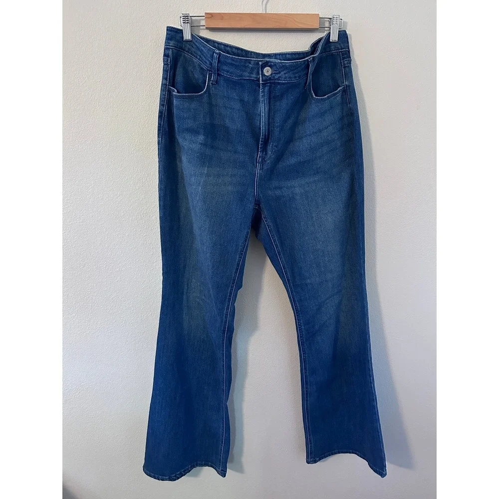 Old Navy Wow Flare Jeans 16 Blue Excellent High Rise Stretch Denim Pants